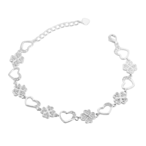Lắc tay bạc cỏ bốn lá & trái tim - 3734
