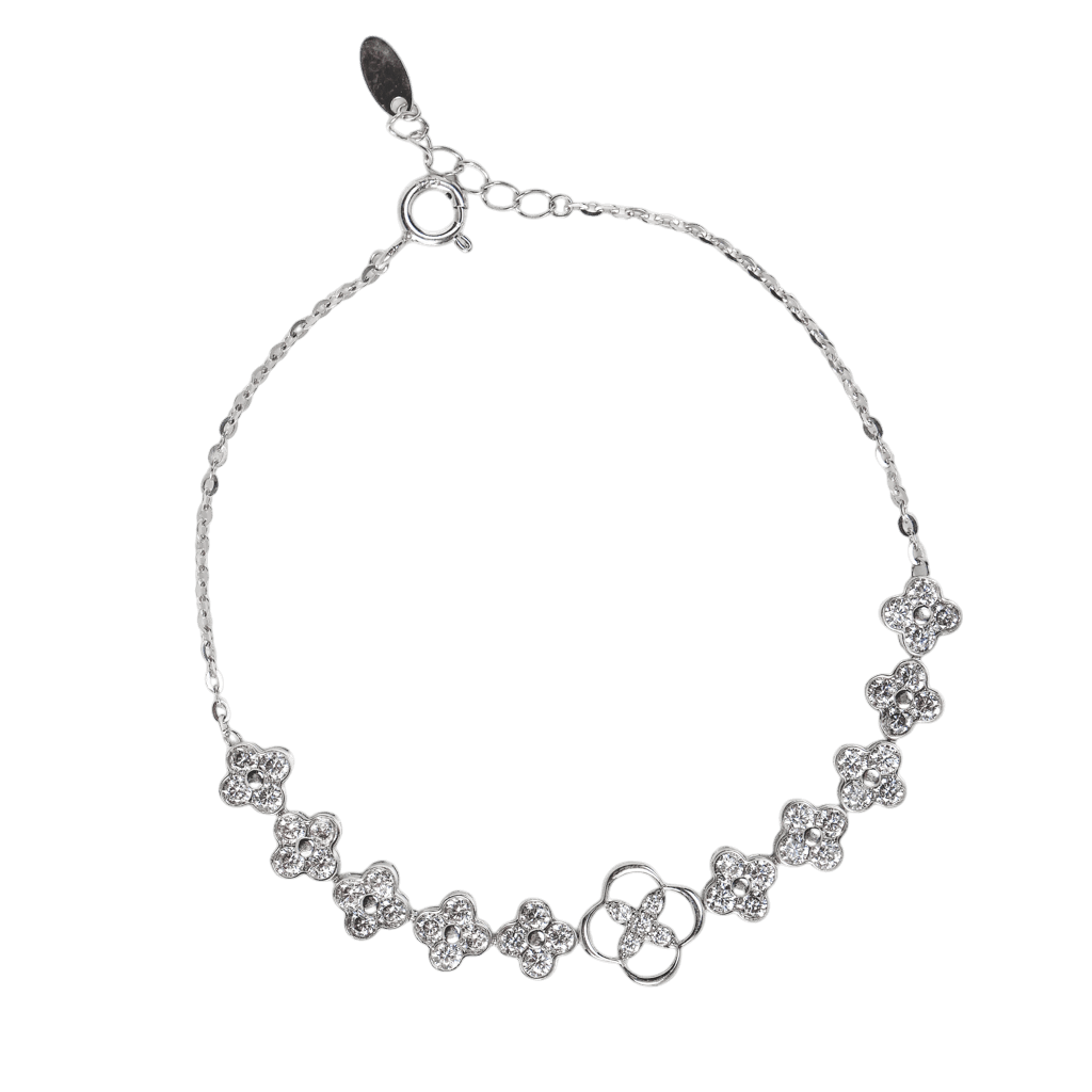 Lắc tay bạc xi hoa bốn cánh viền trơn thanh lịch - 3596