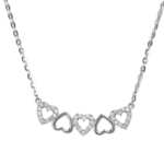 Dây chuyền bạc xi 5 tim xếp tạo hình cỏ 4lá – 3598