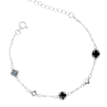 Lắc tay bạc S925 3 mặt sơn chữ thập đen mix cỏ 4 lá – 3751