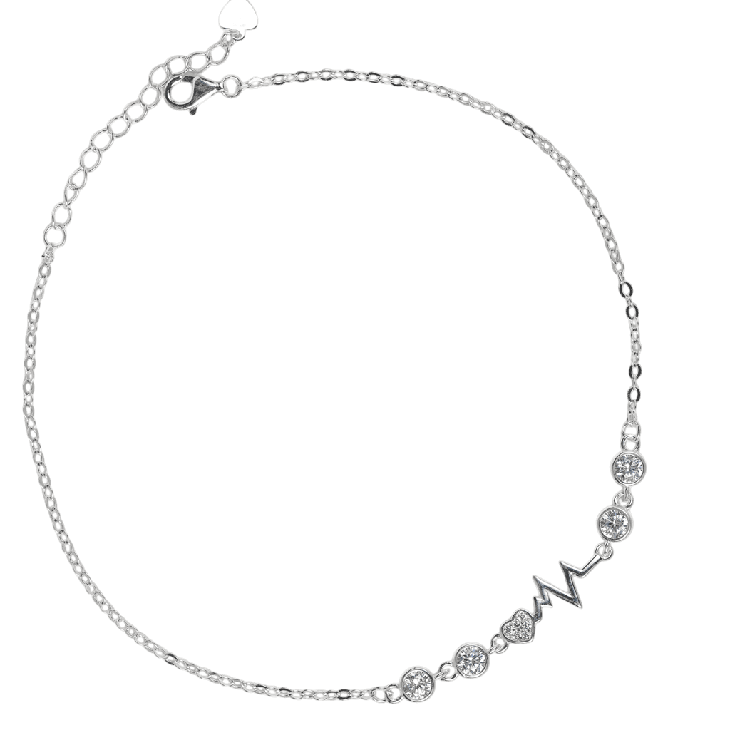 Lắc chân Bạc KFJ họa tiết nhịp tim đính đá - 3766
