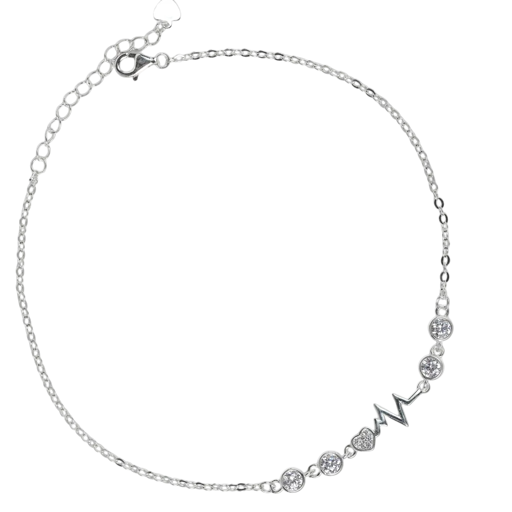 Lắc chân Bạc KFJ họa tiết nhịp tim đính đá - 3766
