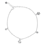 Lắc chân Bạc KFJ charm đá tròn và cỏ 4 lá – 3780