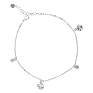 Lắc chân Bạc KFJ charm đá tròn và cỏ 4 lá - 3780