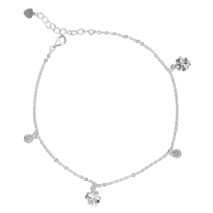 Lắc chân Bạc KFJ charm đá tròn và cỏ 4 lá - 3780