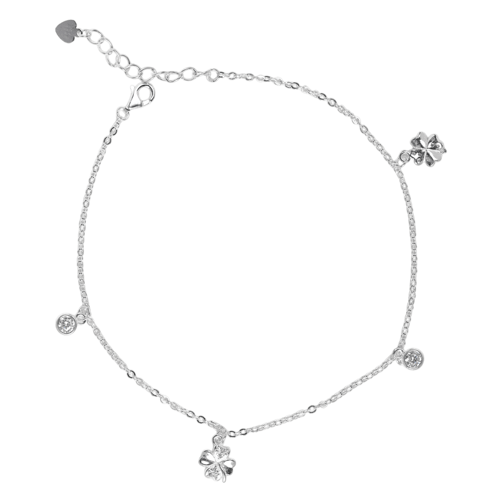 Lắc chân Bạc KFJ charm đá tròn và cỏ 4 lá - 3780
