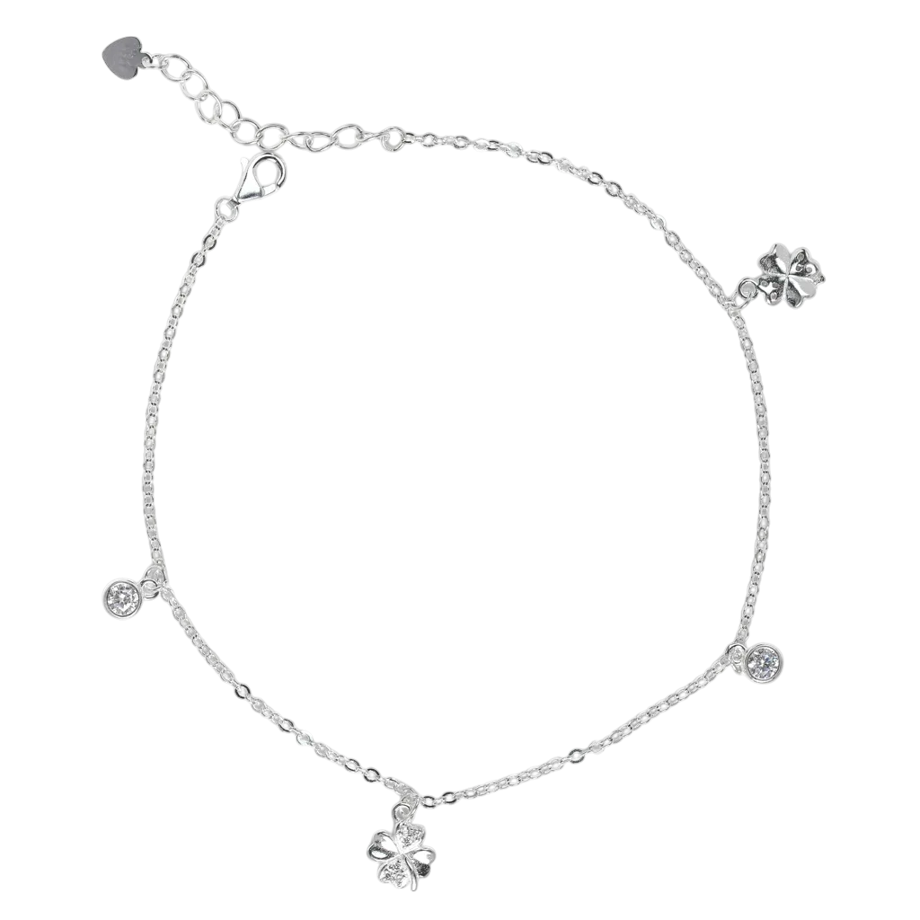 Lắc chân Bạc KFJ charm đá tròn và cỏ 4 lá - 3780