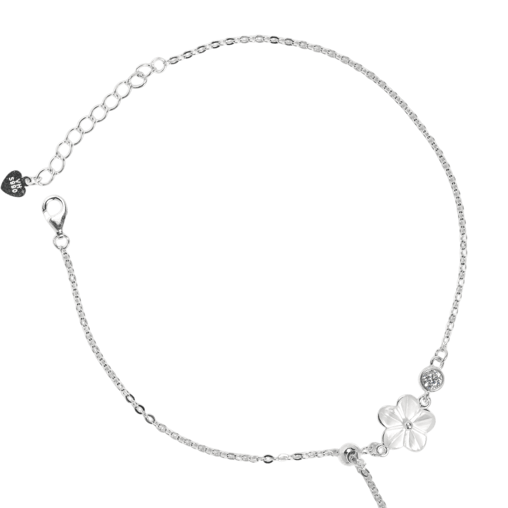 Lắc chân Bạc KFJ hoa 5 cánh trắng và charm đá rơi - 3789