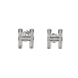 Khuyên tai Bạc xi KFJ bạc hình chữ H với đá nhỏ - 3830