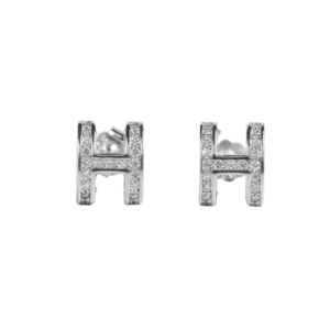 Khuyên tai Bạc xi KFJ bạc hình chữ H với đá nhỏ - 3830