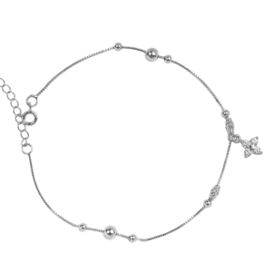 Lắc chân bạc xi mặt đá hoa 4 cánh và bi tròn thanh lịch - 3831
