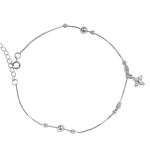 Lắc chân bạc xi mặt đá hoa 4 cánh và bi tròn thanh lịch - 3831