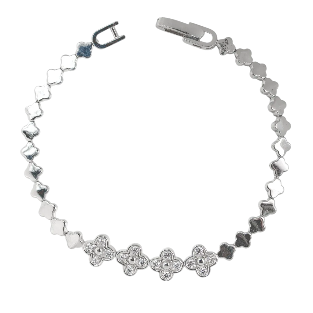 Lắc tay bạc xi hoa bốn cánh mix đá tinh tế - 3835