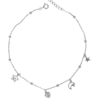 Lắc chân bạc xi họa tiết trái tim, trăng sao tinh tế – 3845