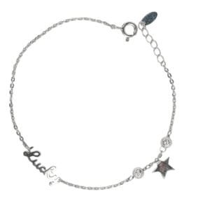 Lắc tay bạc xi chữ "Lucky" họa tiết sao may mắn - 3846