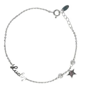 Lắc tay bạc xi chữ "Lucky" họa tiết sao may mắn - 3846