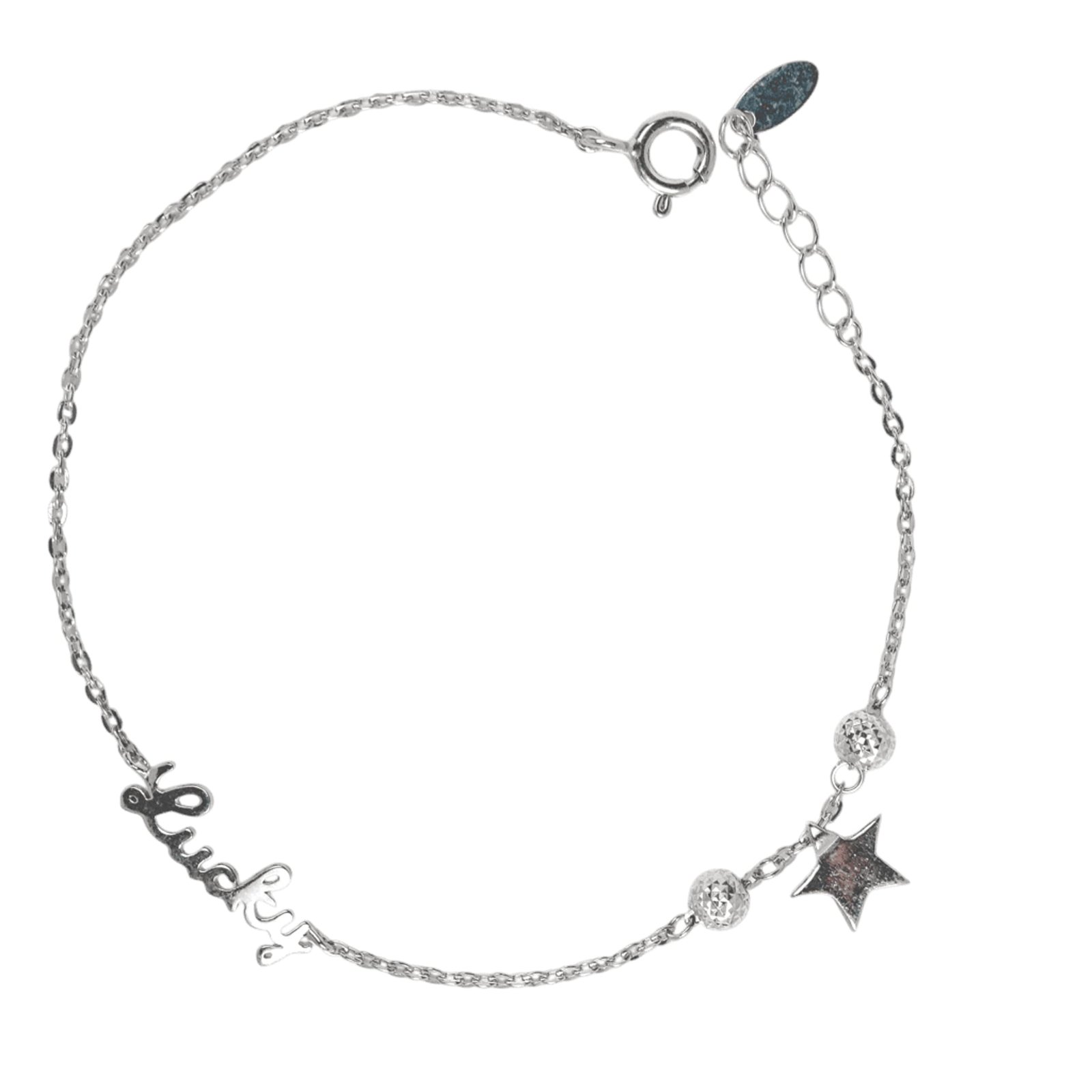 Lắc tay bạc xi chữ "Lucky" họa tiết sao may mắn - 3846
